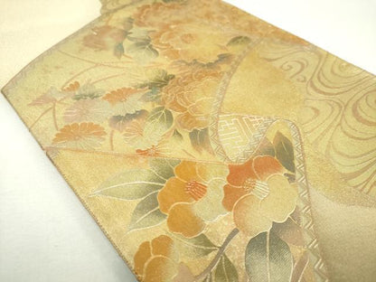 平和屋着物▼綴れ　六通柄袋帯　流水花絵巻　金銀彩　正絹　逸品　DABF7987ps