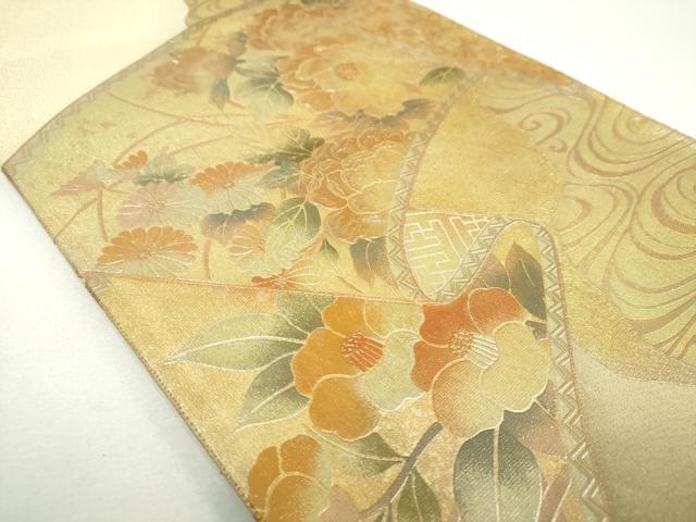 平和屋着物▼綴れ　六通柄袋帯　流水花絵巻　金銀彩　正絹　逸品　DABF7987ps