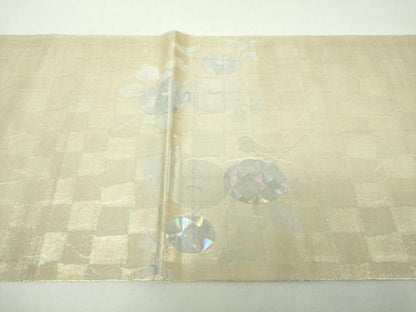 平和屋着物▼太鼓柄袋帯　草花文　金銀彩　正絹　逸品　DABF7991ps