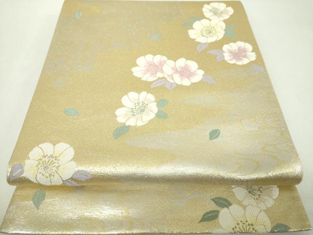 平和屋着物▼六通柄袋帯　流水花文　金銀糸　正絹　逸品　DABF7993ps