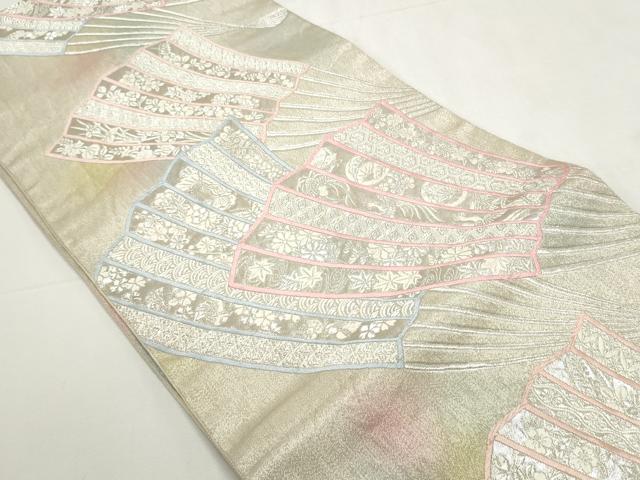 ア*ェ様 【美品】西陣　服部織物謹製　六通柄袋帯　唐織　鳳凰花文　銀糸　正絹 平和屋着物◎西陣 服部織物謹製 六通柄袋帯 唐織 扇面吉祥花