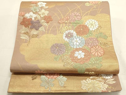 平和屋着物◎六通柄袋帯 唐織 雲取り草花文 金銀糸 正絹 逸品 DABF8009we