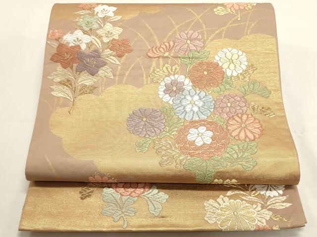 平和屋着物◎六通柄袋帯 唐織 雲取り草花文 金銀糸 正絹 逸品 DABF8009we