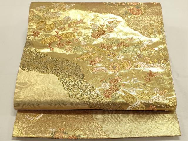 平和屋着物◎六通柄袋帯 楽器花文 綾錦金彩 正絹 逸品 DABF8015we