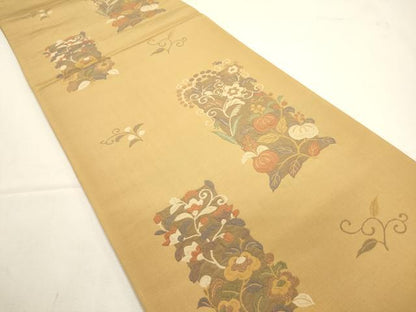 平和屋着物◎六通柄袋帯 短冊花唐草文 正絹 逸品 DABF8016we