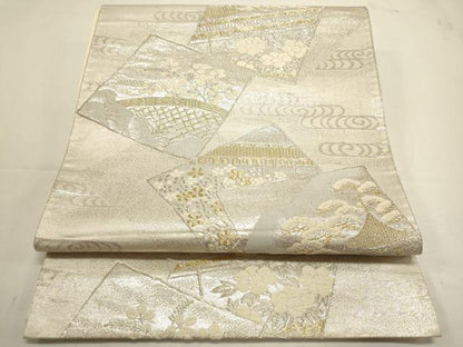 平和屋着物◎六通柄袋帯 色紙風景花松文 金銀糸 正絹 逸品 DABF8017we