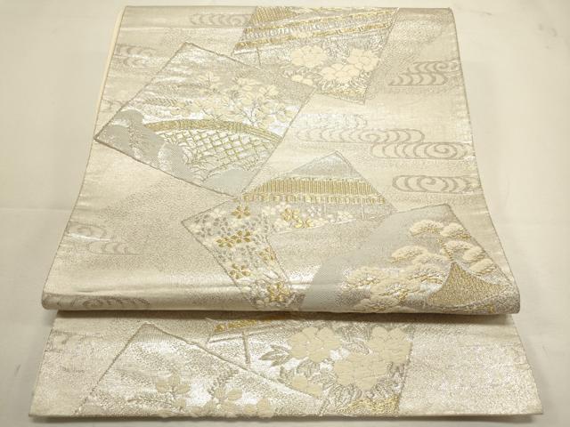 平和屋着物◎六通柄袋帯 色紙風景花松文 金銀糸 正絹 逸品 DABF8017we