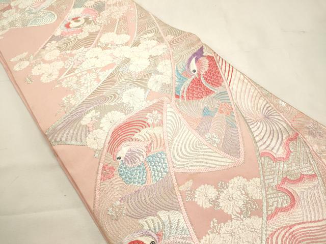 平和屋着物◎六通柄袋帯 唐織 舞流文 鴛鴦 銀糸 正絹 逸品 DABF8038we