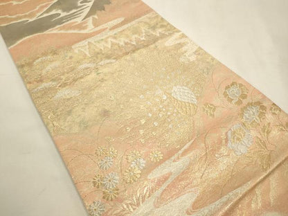 平和屋着物◎六通柄袋帯 美綾にしき 孔雀流水花文 金銀糸 錦引箔 正絹 逸品 DABF8039we