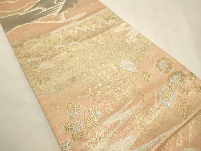 平和屋着物◎六通柄袋帯 美綾にしき 孔雀流水花文 金銀糸 錦引箔 正絹 逸品 DABF8039we