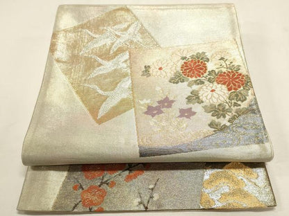 平和屋着物◎佐賀錦 六通柄袋帯 琳派色紙文 金銀糸 引箔 正絹 逸品 未使用 DABF8051we