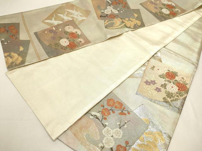 平和屋着物◎佐賀錦 六通柄袋帯 琳派色紙文 金銀糸 引箔 正絹 逸品 未使用 DABF8051we
