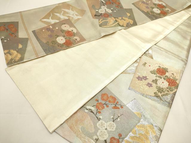 平和屋着物◎佐賀錦 六通柄袋帯 琳派色紙文 金銀糸 引箔 正絹 逸品 未使用 DABF8051we