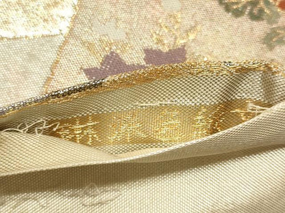 平和屋着物◎佐賀錦 六通柄袋帯 琳派色紙文 金銀糸 引箔 正絹 逸品 未使用 DABF8051we