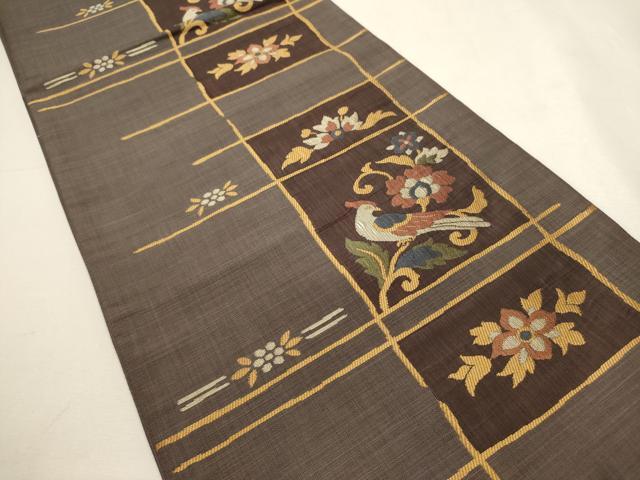 平和屋着物◎六通柄袋帯 楽山 花鳥唐草文 正絹 逸品 DABF8055we