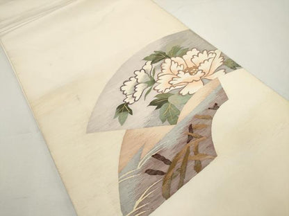 平和屋着物◎太鼓柄袋帯　すくい織　地紙花文　正絹　逸品　DABF8068we