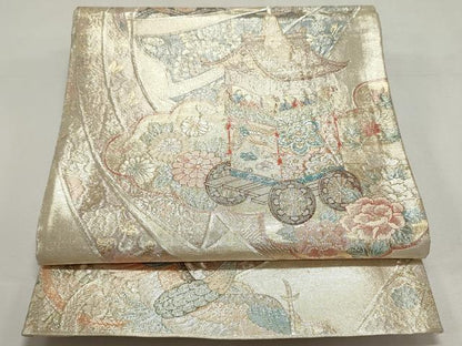 平和屋着物◎佐賀錦　六通柄袋帯　九百織　山車　鳳凰花文　金糸　正絹　逸品　DABF8074we
