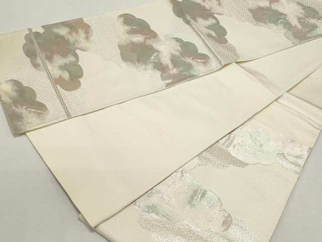 平和屋着物◎六通柄袋帯　雲取り花菱文　銀糸　正絹　逸品　DABF8078we