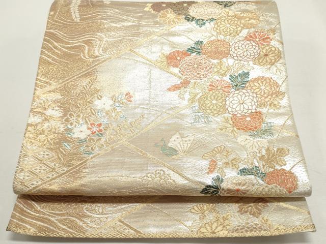 平和屋着物◎六通柄袋帯　花蝶文　金糸　正絹　逸品　DABF8083we