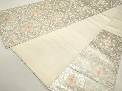 平和屋着物◎西陣　服部織物謹製　六通柄袋帯　こはく錦　蜀江花文　手工芸　銀糸　正絹　逸品　DABF8087we