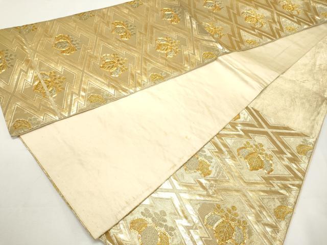 平和屋着物◎六通柄袋帯 駒刺繍 松皮菱桐文 金糸 正絹 逸品 DABF8090we
