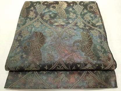 平和屋着物◎全通柄 本袋帯 葡萄蔦の葉 花鳥文 金糸 引箔 正絹 逸品 DABF8112we