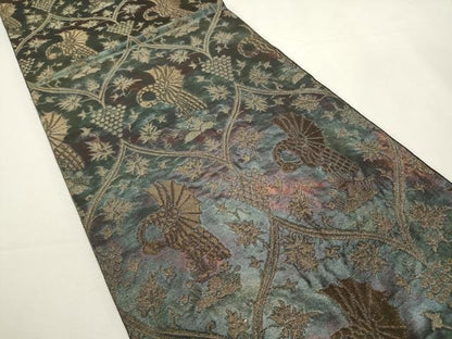 平和屋着物◎全通柄 本袋帯 葡萄蔦の葉 花鳥文 金糸 引箔 正絹 逸品 DABF8112we
