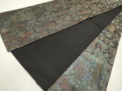 平和屋着物◎全通柄 本袋帯 葡萄蔦の葉 花鳥文 金糸 引箔 正絹 逸品 DABF8112we