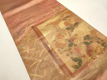 平和屋着物◎太鼓柄袋帯 草花文 引箔 正絹 逸品 DABF8115we