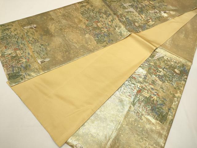 平和屋着物◎六通柄袋帯 風景飛鶴文 金糸 引箔 正絹 逸品 DABF8116we