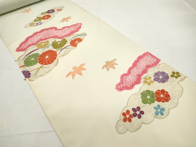 平和屋着物▼付下げ　反物　着尺　駒刺繍　絞り　雲取り草花文　暈し染め　金彩　逸品　未使用　DABF8158we