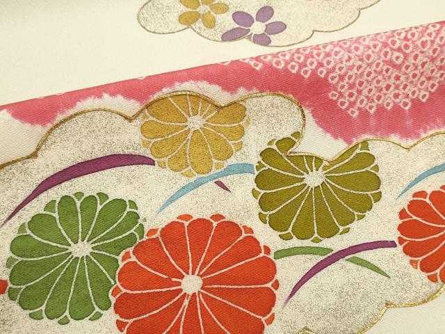 平和屋着物▼付下げ　反物　着尺　駒刺繍　絞り　雲取り草花文　暈し染め　金彩　逸品　未使用　DABF8158we