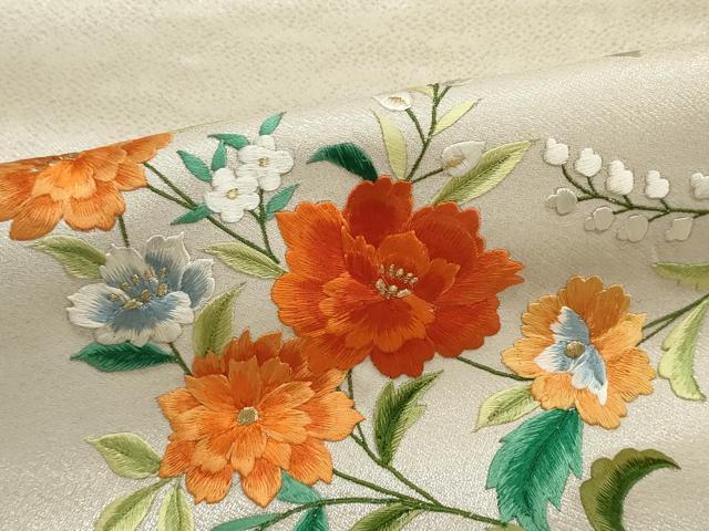 平和屋着物▼名古屋帯　帯反物　刺繍　草花文　金銀糸　逸品　未使用　DABF8188we