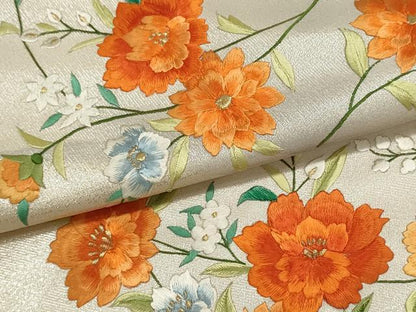 平和屋着物▼名古屋帯　帯反物　刺繍　草花文　金銀糸　逸品　未使用　DABF8188we