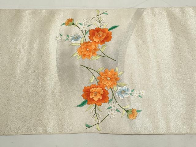 平和屋着物▼名古屋帯　帯反物　刺繍　草花文　金銀糸　逸品　未使用　DABF8188we