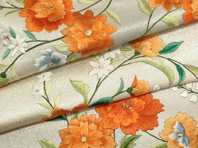 平和屋着物▼名古屋帯　帯反物　刺繍　草花文　金銀糸　逸品　未使用　DABF8188we