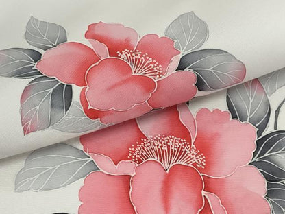 平和屋着物●塩瀬　名古屋帯　帯反物　手描き　草花文　逸品　未使用　DABF8189we