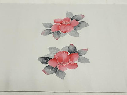 平和屋着物●塩瀬　名古屋帯　帯反物　手描き　草花文　逸品　未使用　DABF8189we