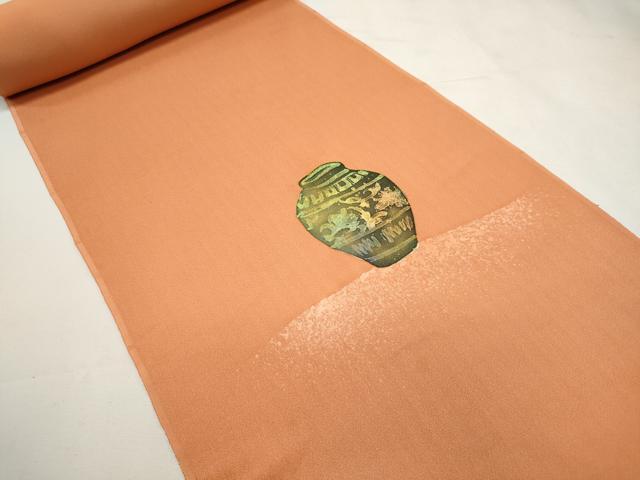 平和屋着物▼付下げ　反物　着尺　ろうけつ染め　陶器花文　金彩　逸品　未使用　DABF8218we