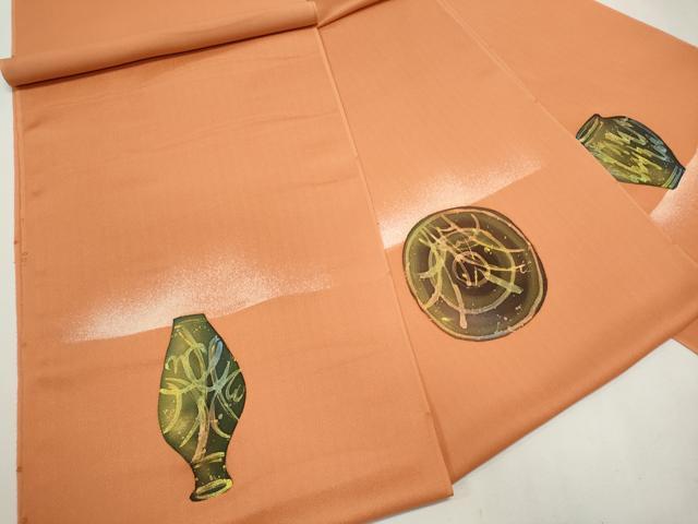 平和屋着物▼付下げ　反物　着尺　ろうけつ染め　陶器花文　金彩　逸品　未使用　DABF8218we