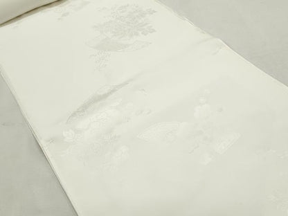 平和屋着物▼長襦袢　反物　着尺　短冊花地紋　生成り色　逸品　未使用　DABF8270we