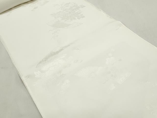 平和屋着物▼長襦袢　反物　着尺　短冊花地紋　生成り色　逸品　未使用　DABF8270we