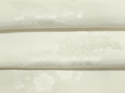 平和屋着物▼長襦袢　反物　着尺　短冊花地紋　生成り色　逸品　未使用　DABF8270we