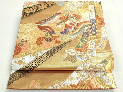 平和屋着物◎六通柄袋帯　唐織　鳳凰吉祥花蝶文　金銀糸　山河謹製　正絹　逸品　DABF8297we