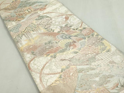 平和屋着物◎佐賀錦　六通柄袋帯　絵巻御所車花鳥文　金銀糸　正絹　逸品　未使用　DABF8316we