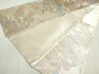 平和屋着物◎佐賀錦　六通柄袋帯　絵巻御所車花鳥文　金銀糸　正絹　逸品　未使用　DABF8316we