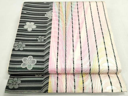 平和屋着物◎丸帯　花間道　銀糸　正絹　逸品　DABF8323we