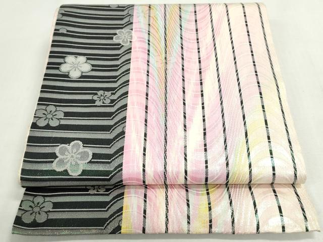平和屋着物◎丸帯　花間道　銀糸　正絹　逸品　DABF8323we