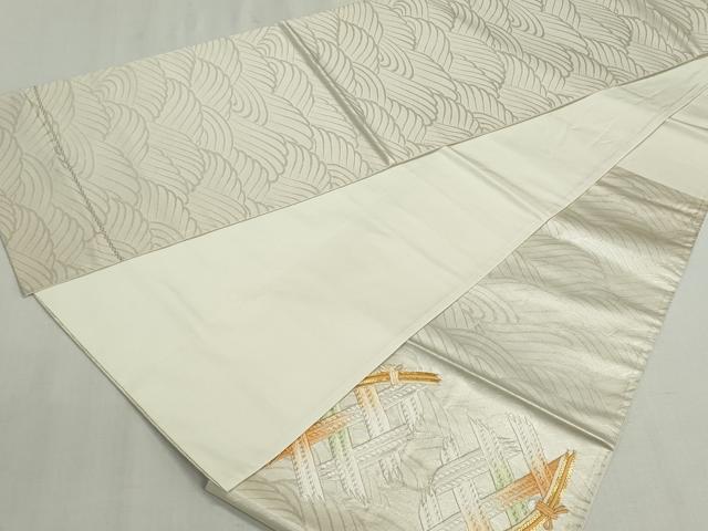 平和屋着物◎太鼓柄袋帯　駒刺繍　総刺繍　籬流水文　金銀糸　正絹　逸品　DABF8324we
