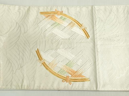 平和屋着物◎太鼓柄袋帯　駒刺繍　総刺繍　籬流水文　金銀糸　正絹　逸品　DABF8324we